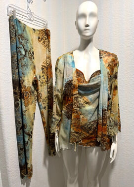 Dinah Lee Womens Sz L 3 Piece Pant Set Festival Forest Fairy Y2K Arsty Sheer